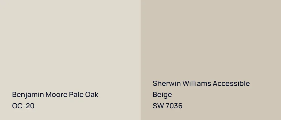Benjamin Moore Pale Oak OC-20 vs Sherwin Williams Accessible Beige SW 7036
