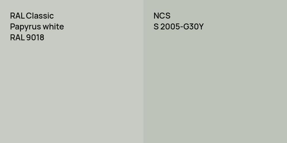 RAL Classic Papyrus white vs. NCS S 2005-G30Y