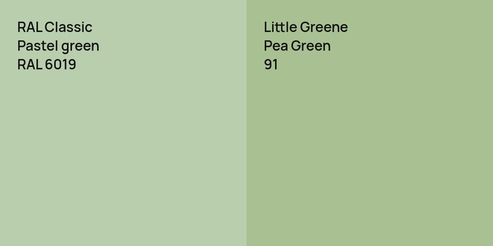 RAL Classic  Pastel green vs. Little Greene Pea Green