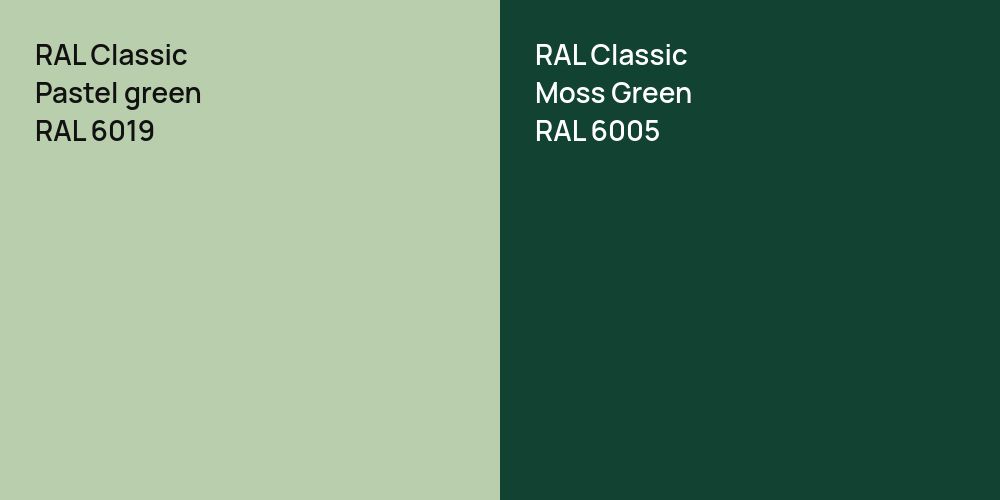 RAL Classic  Pastel green vs. RAL Classic Moss Green