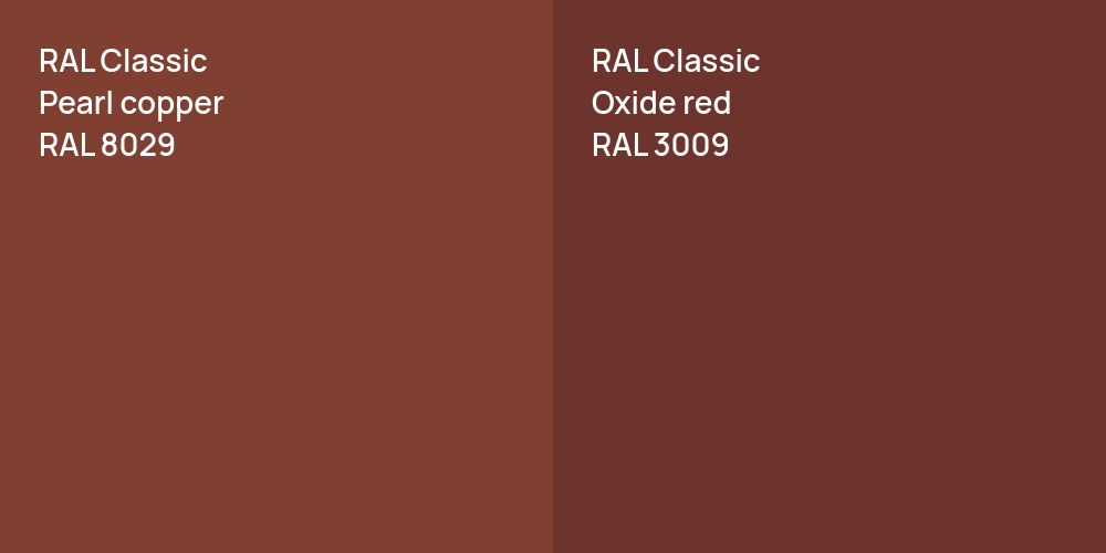 RAL Classic  Pearl copper vs. RAL Classic  Oxide red