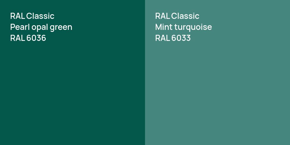 RAL Classic  Pearl opal green vs. RAL Classic  Mint turquoise