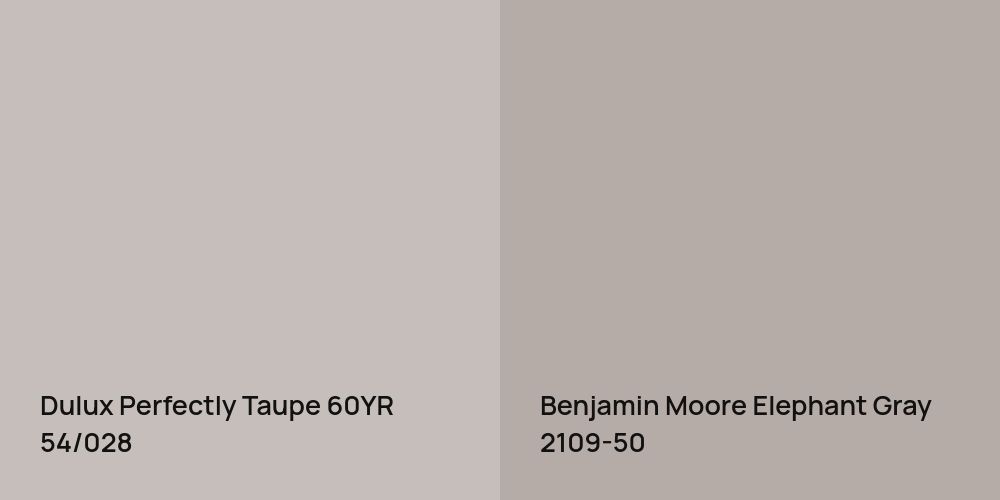 Dulux Perfectly Taupe vs. Benjamin Moore Elephant Gray