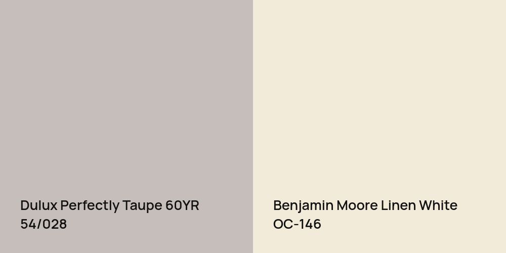 Dulux Perfectly Taupe vs. Benjamin Moore Linen White