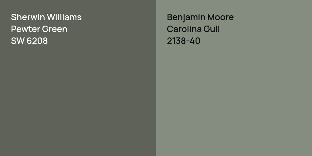 Sherwin Williams Pewter Green vs. Benjamin Moore Carolina Gull