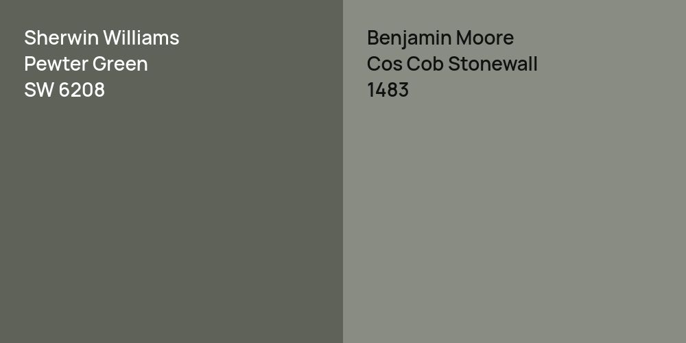 Sherwin Williams Pewter Green vs. Benjamin Moore Cos Cob Stonewall