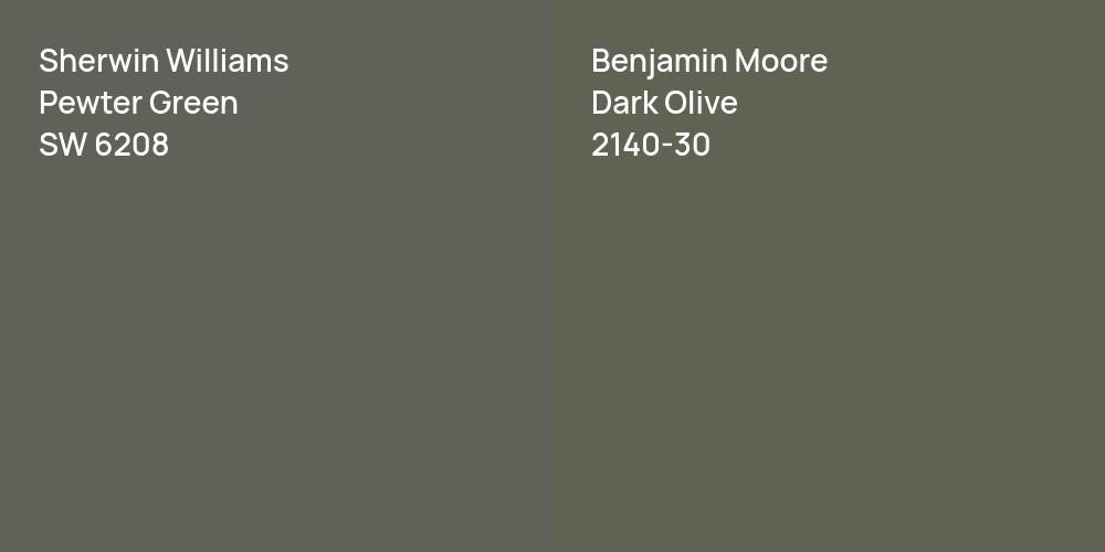 Sherwin Williams Pewter Green vs. Benjamin Moore Dark Olive