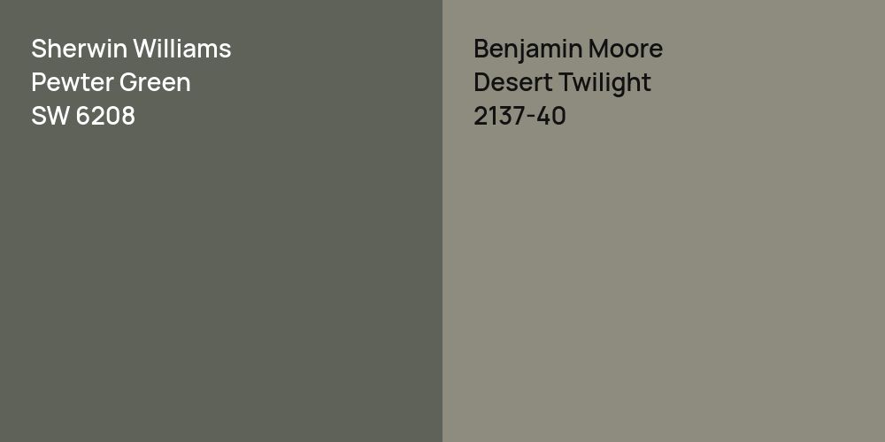 Sherwin Williams Pewter Green vs. Benjamin Moore Desert Twilight