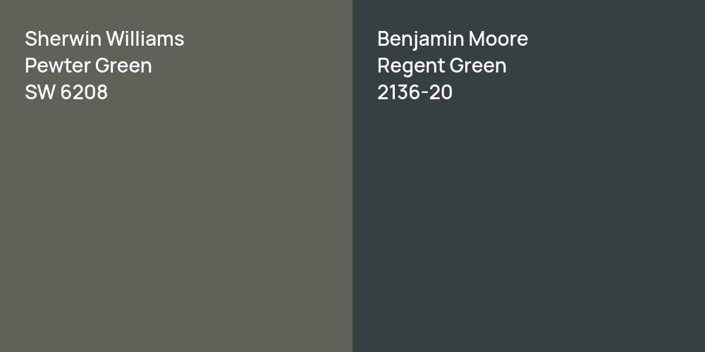 Sherwin Williams Pewter Green vs. Benjamin Moore Regent Green