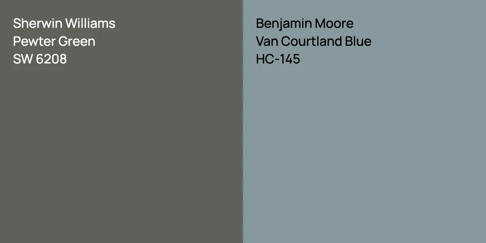 Sherwin Williams Pewter Green vs. Benjamin Moore Van Courtland Blue