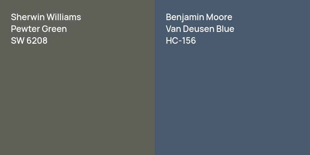 Sherwin Williams Pewter Green vs. Benjamin Moore Van Deusen Blue