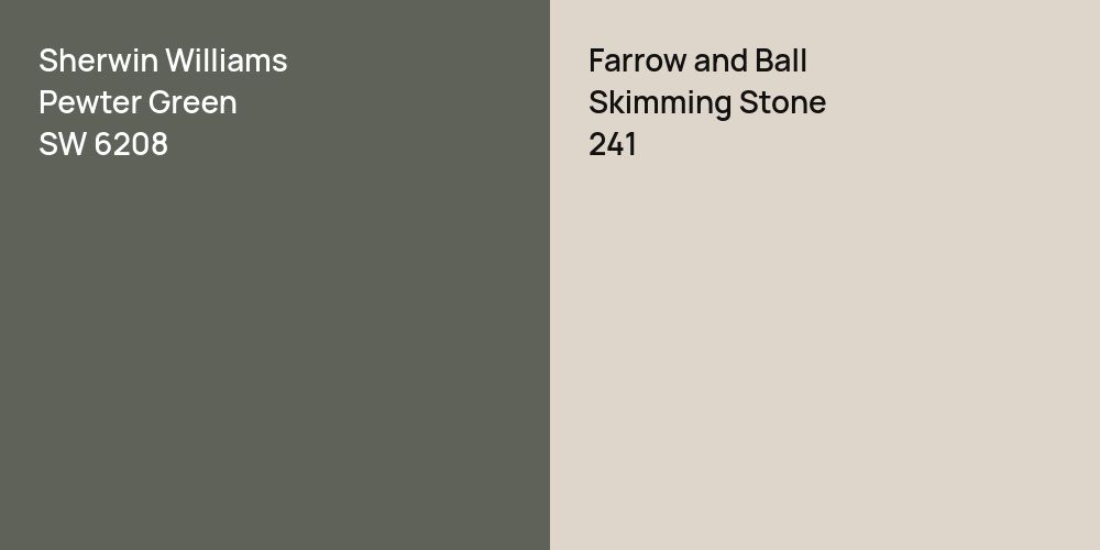 Sherwin Williams Pewter Green vs. Farrow and Ball Skimming Stone