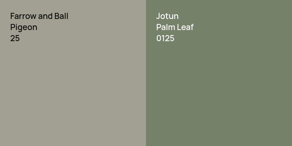 Farrow and Ball Pigeon vs. Jotun Palm Leaf