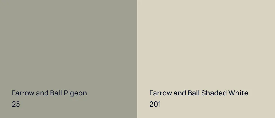 Farrow and Ball Pigeon 25 vs Farrow and Ball Shaded White 201