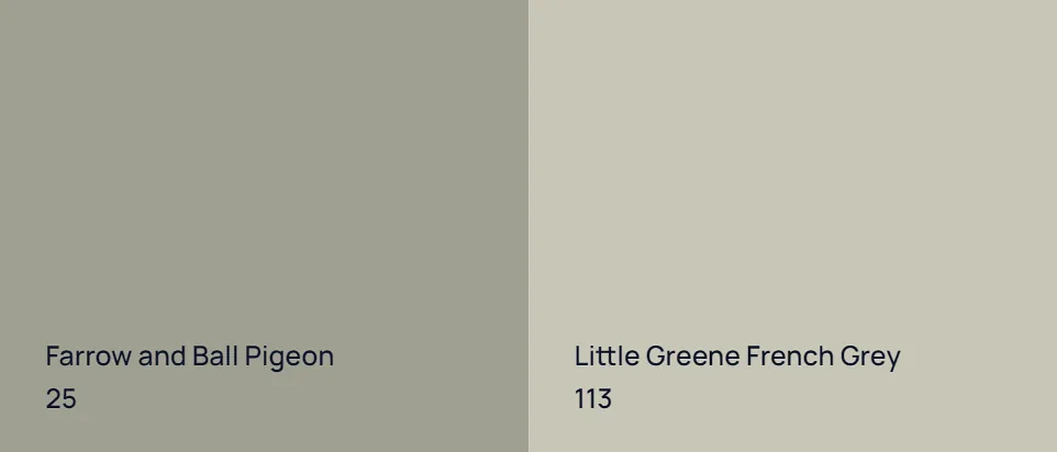 Farrow and Ball Pigeon 25 vs Little Greene French Grey 113