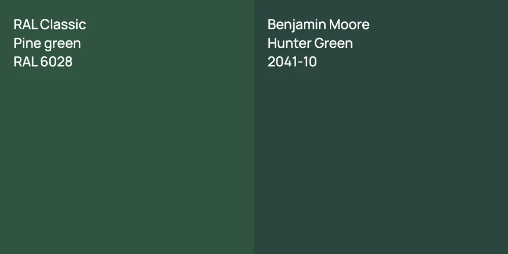 RAL Classic  Pine green vs. Benjamin Moore Hunter Green