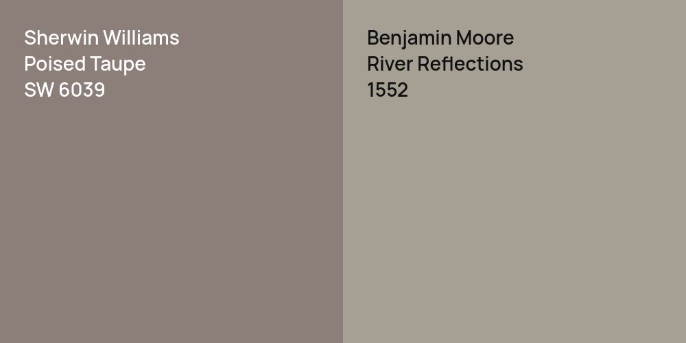 Sherwin Williams Poised Taupe vs. Benjamin Moore River Reflections