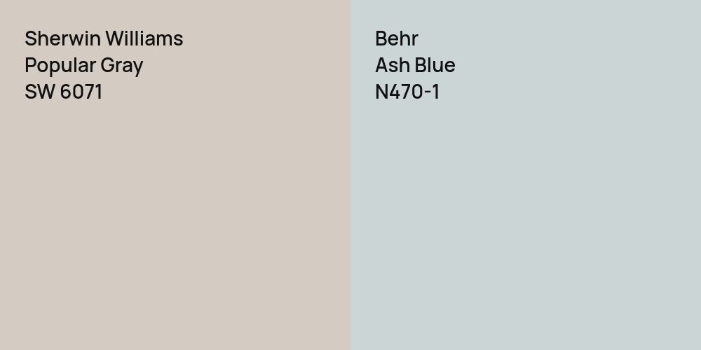 Sherwin Williams Popular Gray vs. Behr Ash Blue