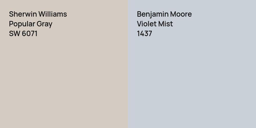 Sherwin Williams Popular Gray vs. Benjamin Moore Violet Mist