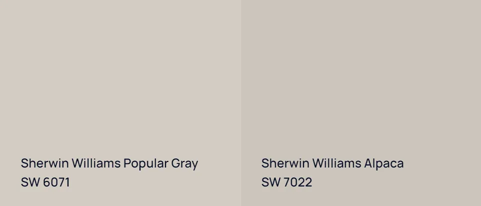 Sherwin Williams Popular Gray SW 6071 vs Sherwin Williams Alpaca SW 7022