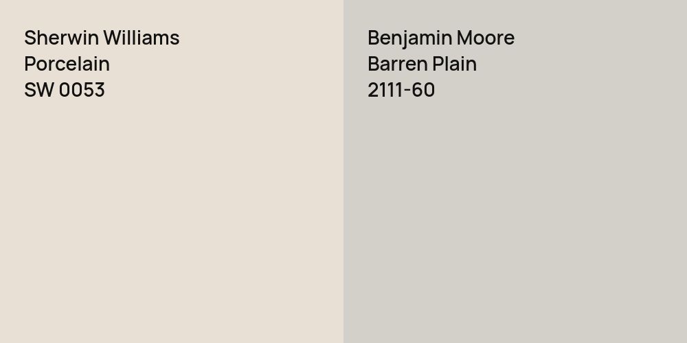 Sherwin Williams Porcelain vs. Benjamin Moore Barren Plain