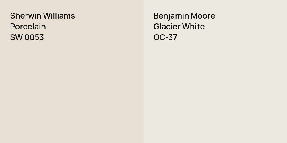 Sherwin Williams Porcelain vs. Benjamin Moore Glacier White