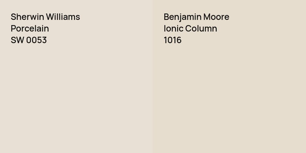 Sherwin Williams Porcelain vs. Benjamin Moore Ionic Column