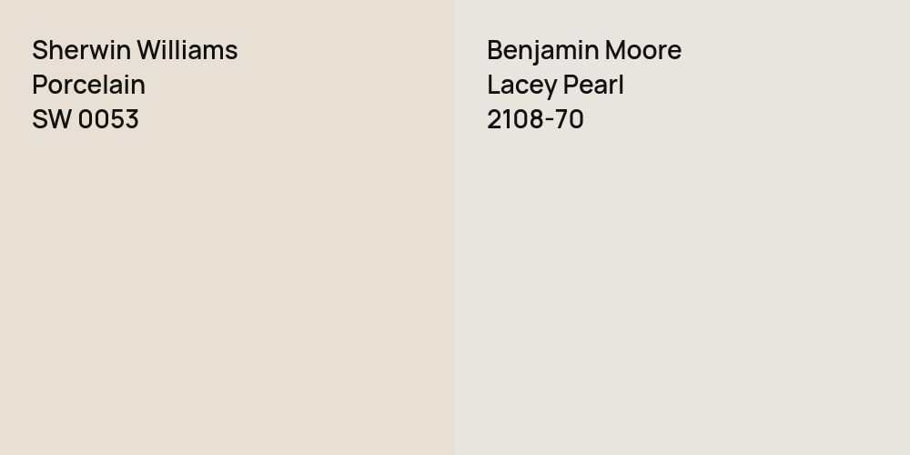 Sherwin Williams Porcelain vs. Benjamin Moore Lacey Pearl