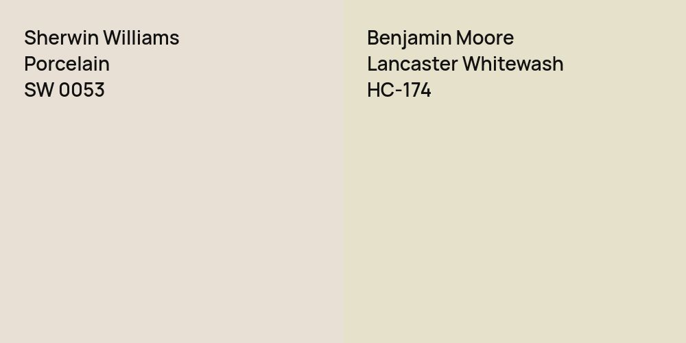 Sherwin Williams Porcelain vs. Benjamin Moore Lancaster Whitewash