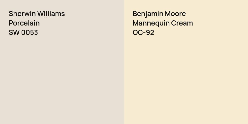 Sherwin Williams Porcelain vs. Benjamin Moore Mannequin Cream