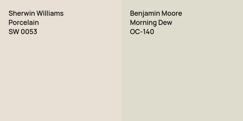 Sherwin Williams Porcelain vs. Benjamin Moore Morning Dew