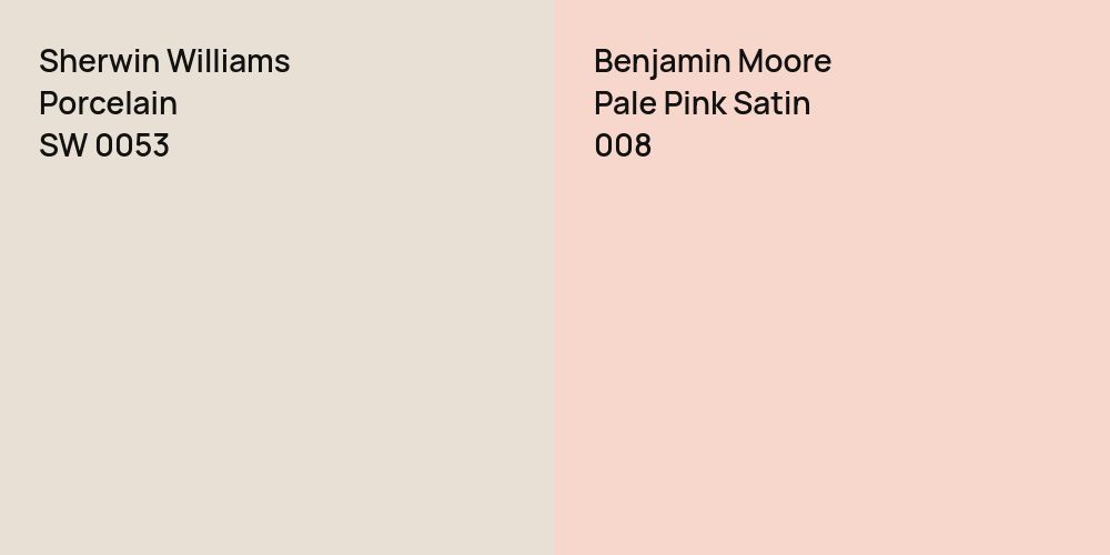 Sherwin Williams Porcelain vs. Benjamin Moore Pale Pink Satin