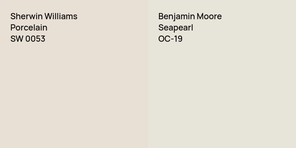 Sherwin Williams Porcelain vs. Benjamin Moore Seapearl