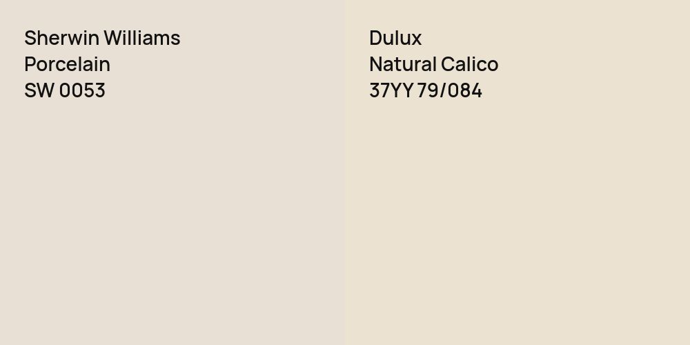 Sherwin Williams Porcelain vs. Dulux Natural Calico comparison