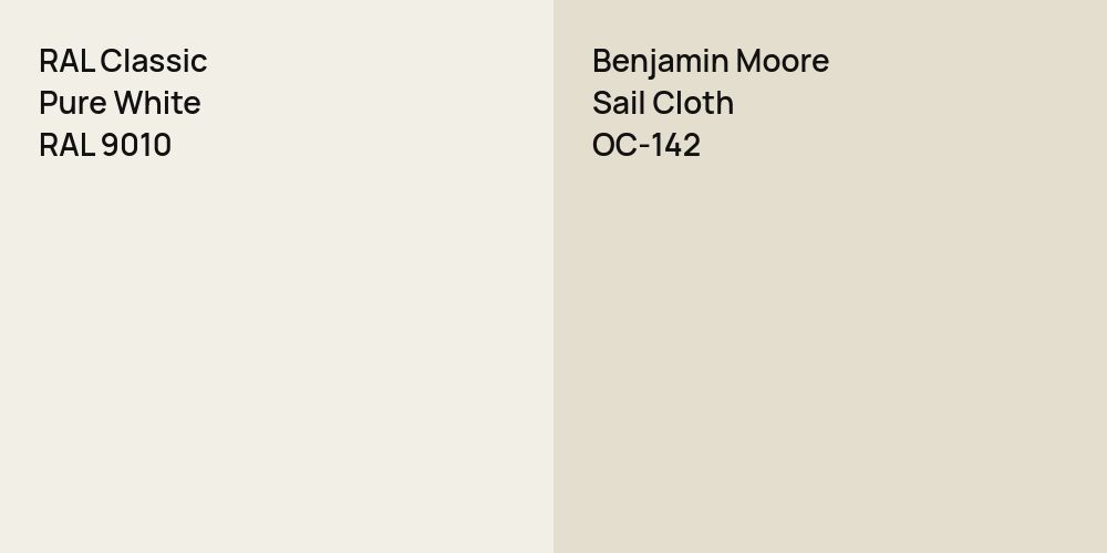 RAL Classic Pure White vs. Benjamin Moore Sail Cloth