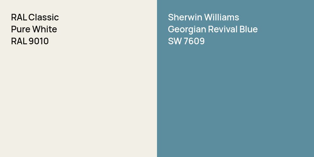 RAL Classic Pure White vs. Sherwin Williams Georgian Revival Blue