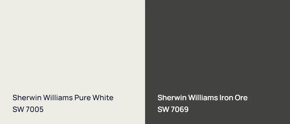 Sherwin Williams Pure White SW 7005 vs Sherwin Williams Iron Ore SW 7069
