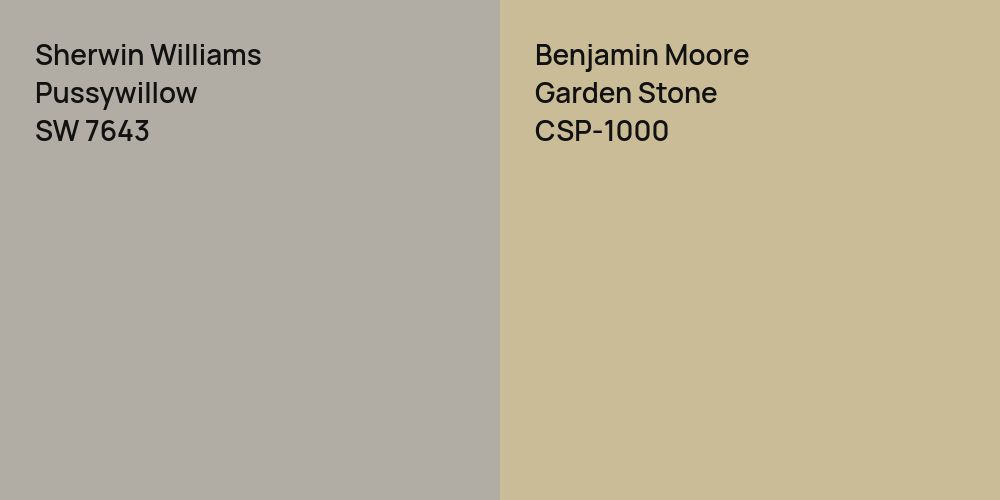 Sherwin Williams Pussywillow vs. Benjamin Moore Garden Stone