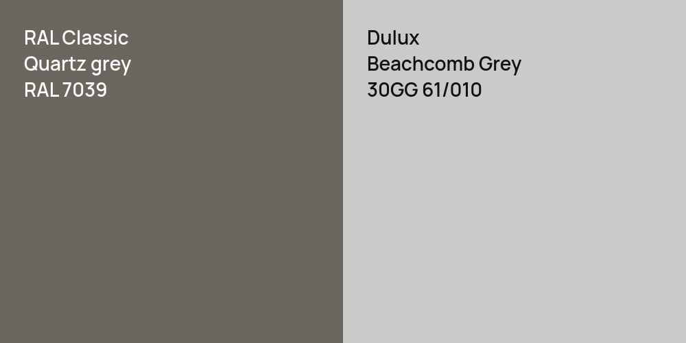 RAL Classic  Quartz grey vs. Dulux Beachcomb Grey