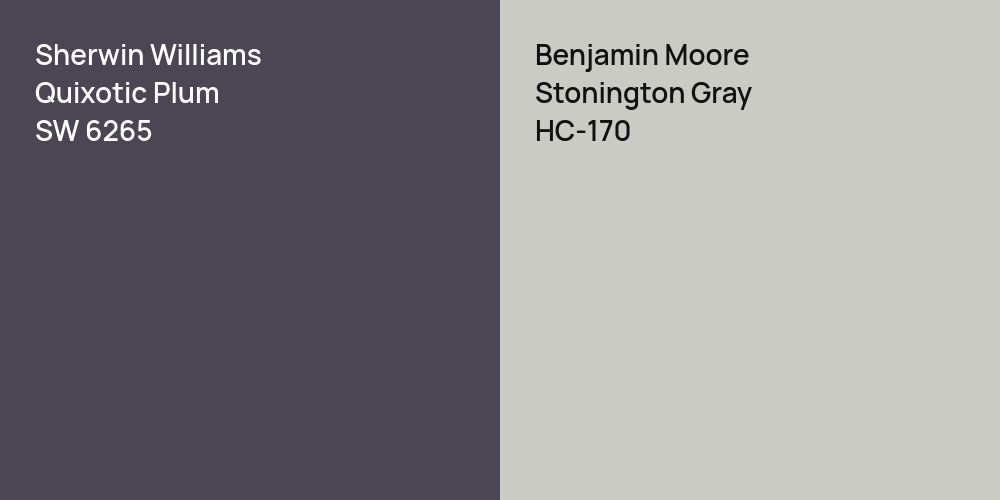 Sherwin Williams Quixotic Plum vs. Benjamin Moore Stonington Gray