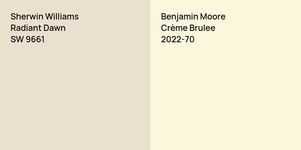 Sherwin Williams Radiant Dawn vs. Benjamin Moore Crème Brulee