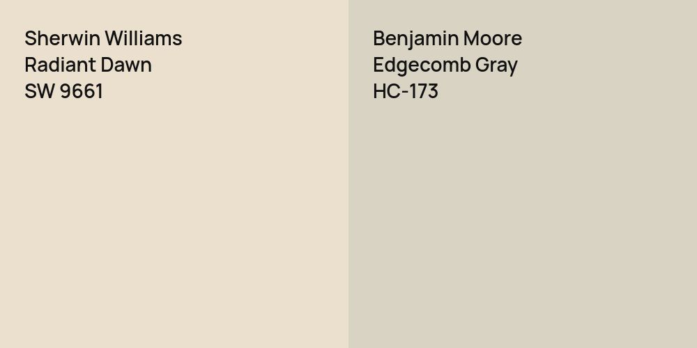 Sherwin Williams Radiant Dawn vs. Benjamin Moore Edgecomb Gray