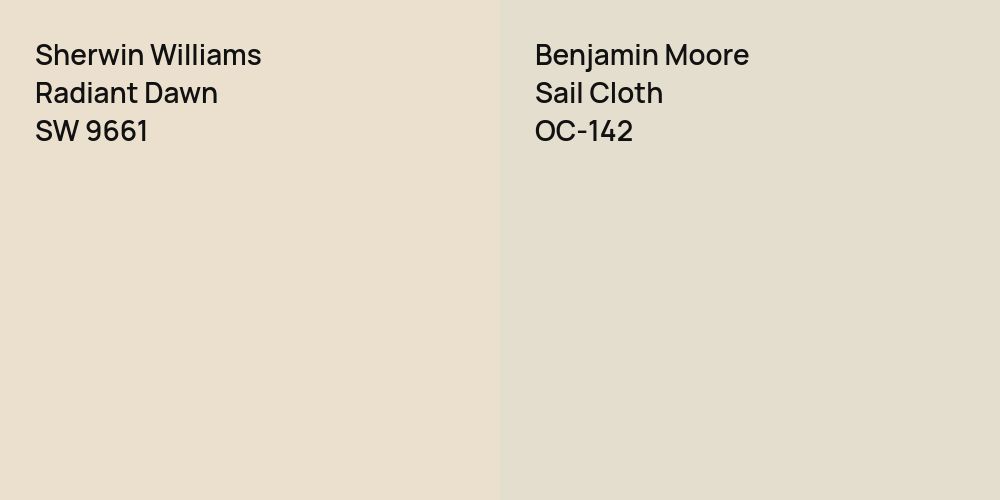 Sherwin Williams Radiant Dawn vs. Benjamin Moore Sail Cloth