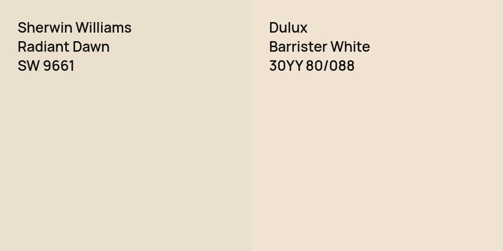 Sherwin Williams Radiant Dawn vs. Dulux Barrister White