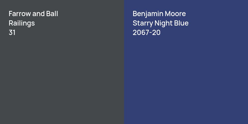 Farrow and Ball Railings vs. Benjamin Moore Starry Night Blue