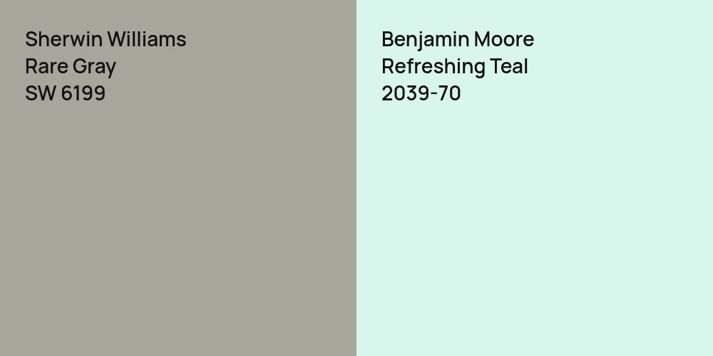 Sherwin Williams Rare Gray vs. Benjamin Moore Refreshing Teal