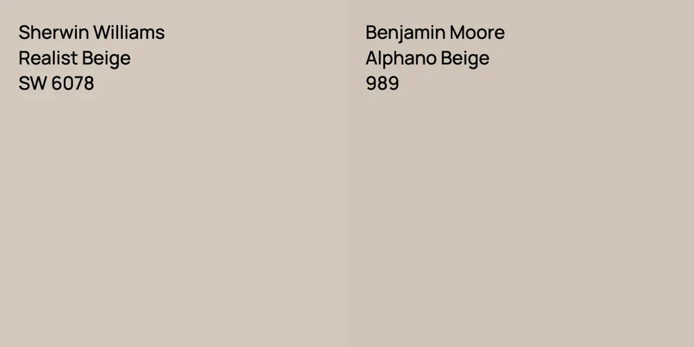 Sherwin Williams Realist Beige vs. Benjamin Moore Alphano Beige