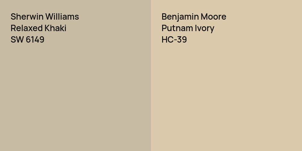 Sherwin Williams Relaxed Khaki vs. Benjamin Moore Putnam Ivory