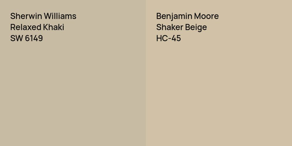 Sherwin Williams Relaxed Khaki vs. Benjamin Moore Shaker Beige