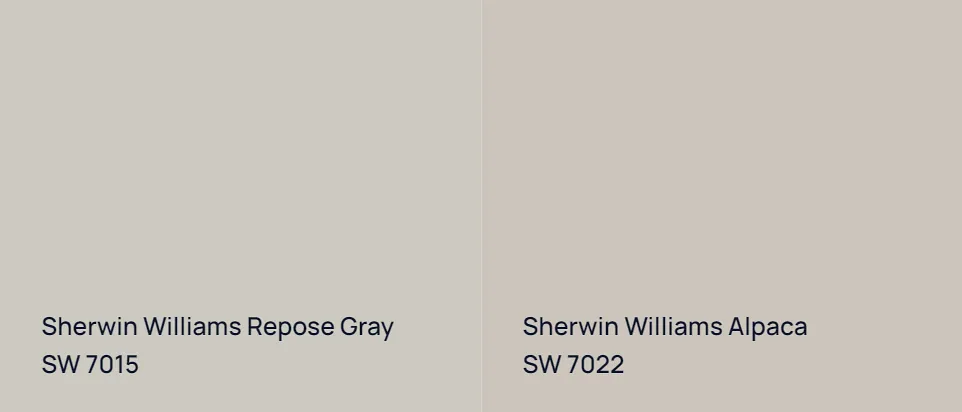 Sherwin Williams Repose Gray SW 7015 vs Sherwin Williams Alpaca SW 7022